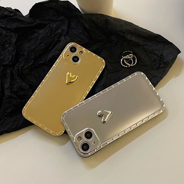 iPhone 13 Pro galvaniseret etui i mat metal med 3d hjerte Silver one size