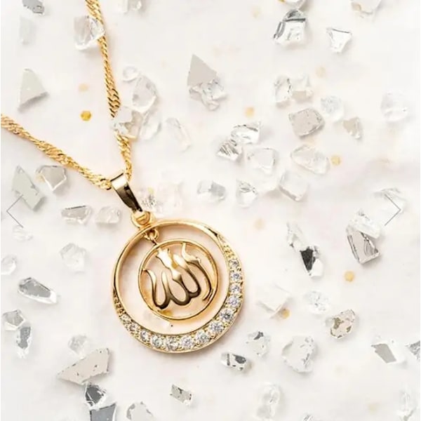 18 karat forgyldt kæde Allah muslim med zirkon diamant Gold one size