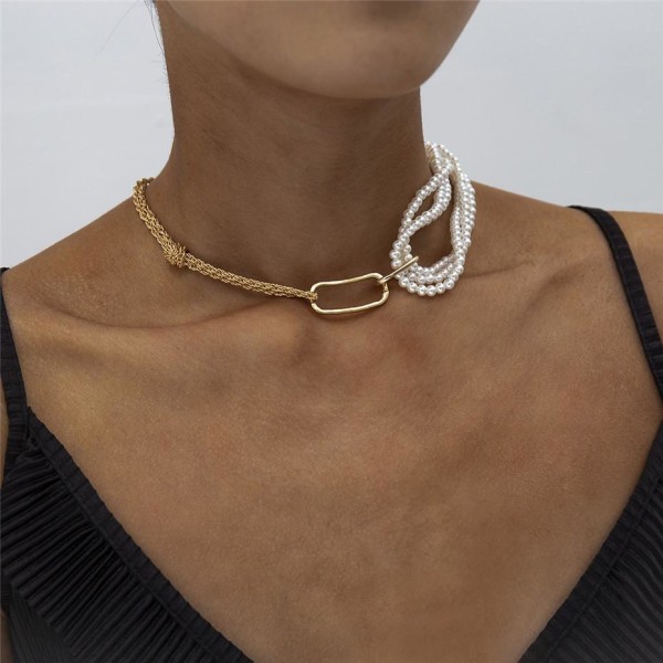 Retro halsband pärlor guld kedja minimalistiskt choker Guld one size