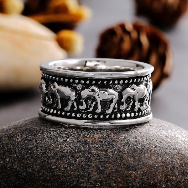 Silverpläterad ring med elefanter för män Silver one size