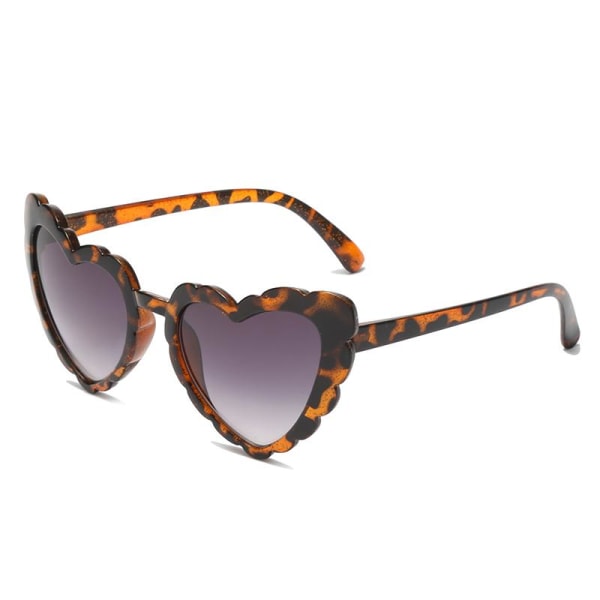 Retro hjerteformede solbriller dame leopard grå svart UV400 glitter Brown one size