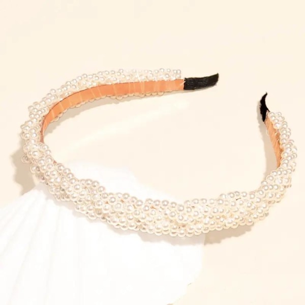 Vakkert bredt tiara flettet perlebånd klassisk vakkert White one size