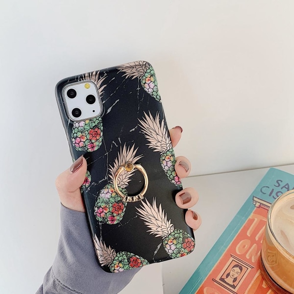 Sort marmorskal iPhone11 PRO + ananas + ring Black one size