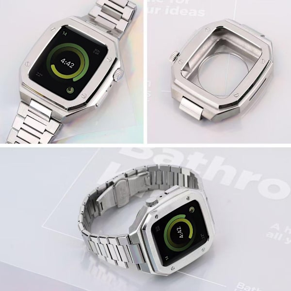 Noorzai S - Apple Watch 7 Lyxfodral band flera färger justerbar Silver Silver