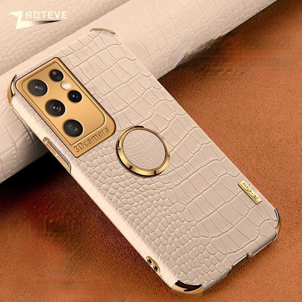 iPhone 13 Luxury Stylish shell with crocodile skin & ring gold details Yellow one size