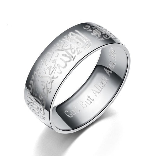 Islamisk ring i stål med kalima muslim svart, silver, guld, blå Gold one size