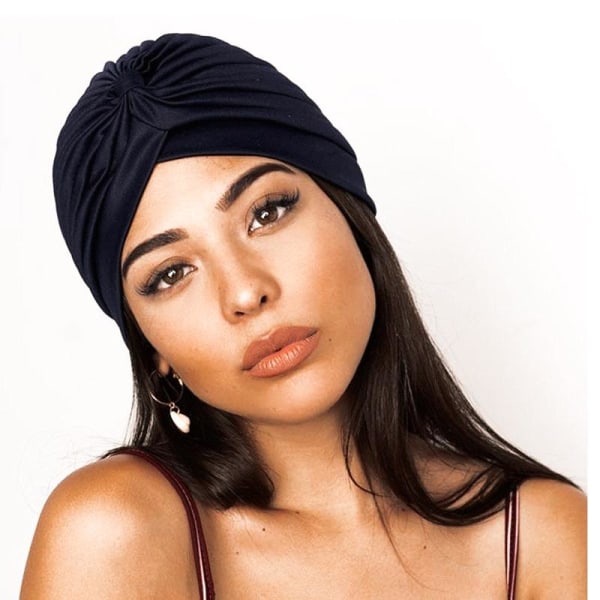 Turban i lyxiga färger wrap hår passar alla Marinblå one size