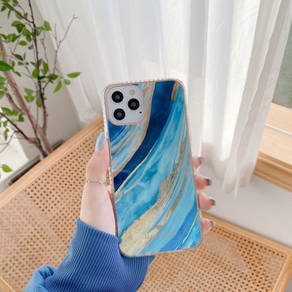 iPhone 12 & 12 Pro Skal i oändliga färger marmor mönster LightBlue one size