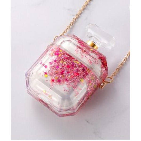Parfymeflaske til airpod taske med flydende glitter Pink one size