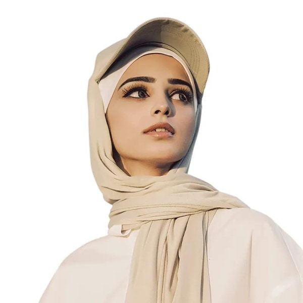 Sun Protection Jersey Hijab for kvinner - Allsidig muslimsk hode Beige one size