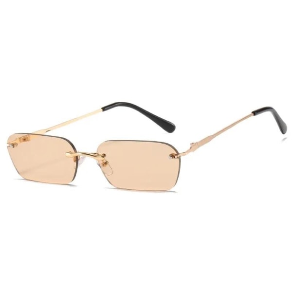 Glamorösa 90-tals Ovala Solglasögon i Guld och Beige för Damer Beige one size