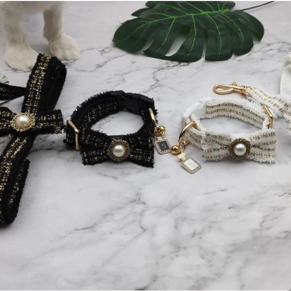 Halsband & koppel i spets och pärla lyxig sofistikerad stil Gold one size