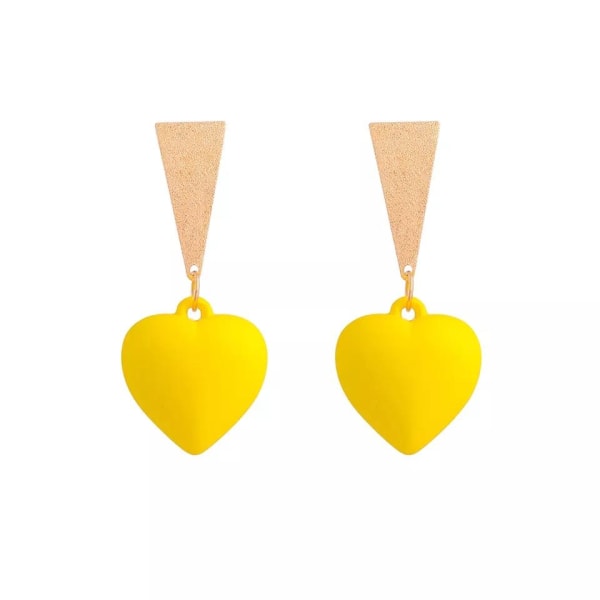 Triangel i guld med gult hjärta örhängen lyx Gul one size
