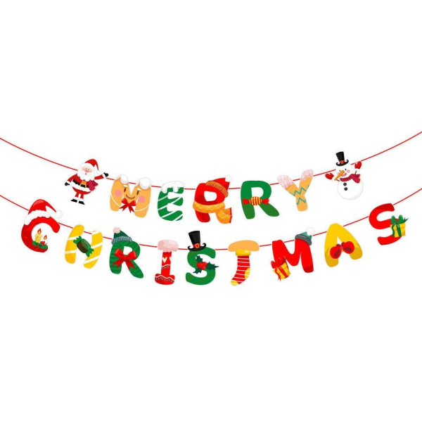 Girlang för jul julfest ''Merry Christmas'' tomtar julgran fest MultiColor Merry Christmas in colorful letters
