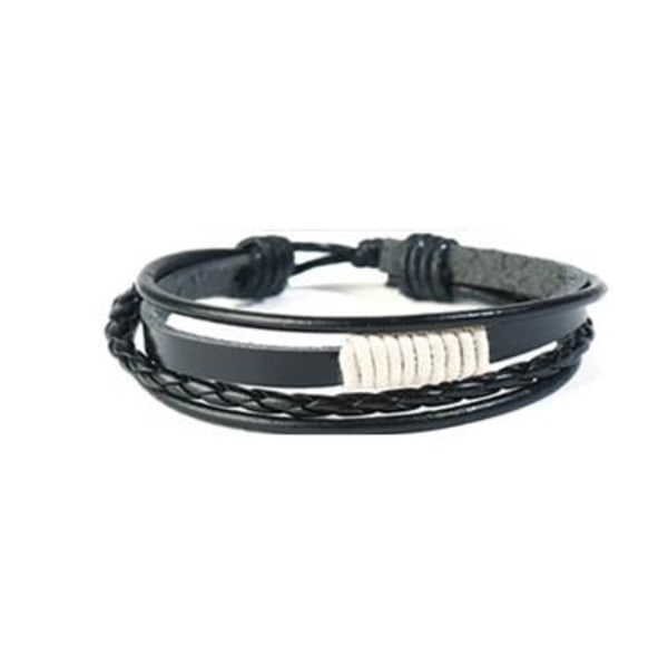 Sæt med 4 håndlavede flettede armbånd i sort og hvid læderknude Black one size