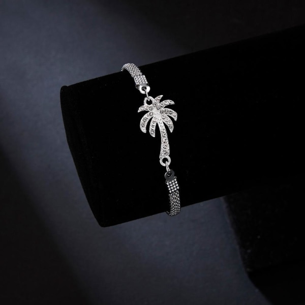 Sølvbelagt armbånd med zirkon palme kokosnød rejse Silver one size