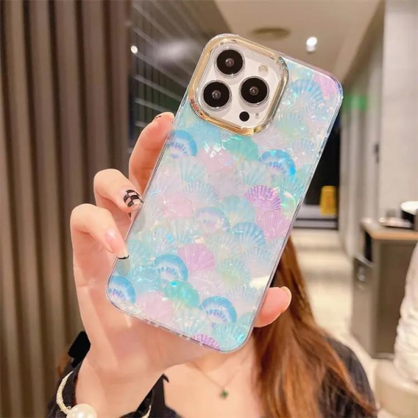 Luksus Designer Case iPhone 14 Pro Mobil Case Mother of Pearl Sh Pink