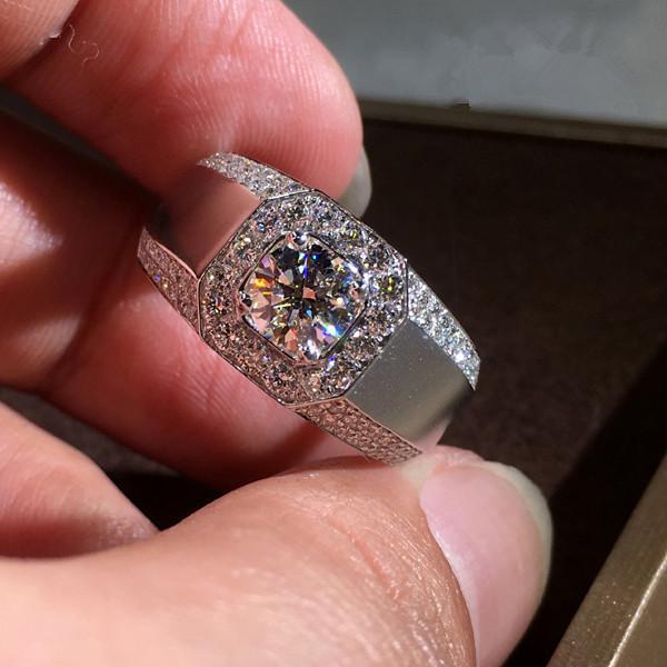 925 Sølvbelagt håndlavet ring til mænd og kvinder i Zirconia kry Silver US 10 Size (19,8 mm i diameter)
