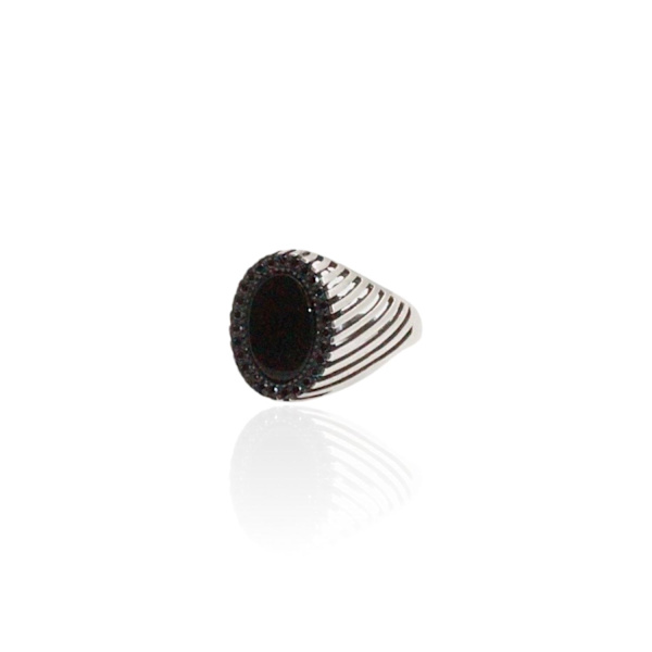 Sterling hopea sormus raidallinen itämainen kuviollinen kantapää sormus miehille musta pyöreä kivi Black one size