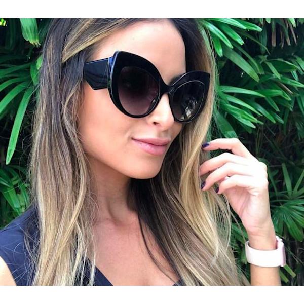 Kvinnliga Oversized Cat-Eye Solglasögon 2025 UV400 Khloe Svart one size