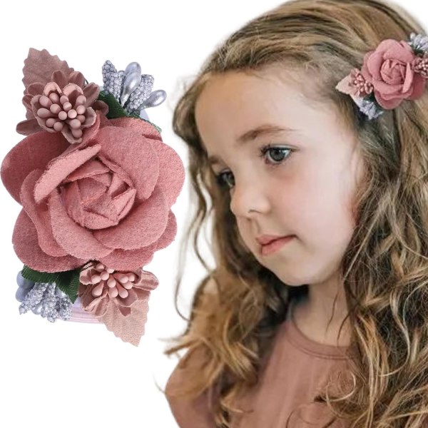 Vakker hårspenne for jenter med blomster roser blader Pink one size