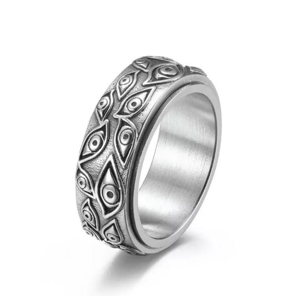 Roterende ring med øjne dæmon mod stress i rustfrit stål Silver