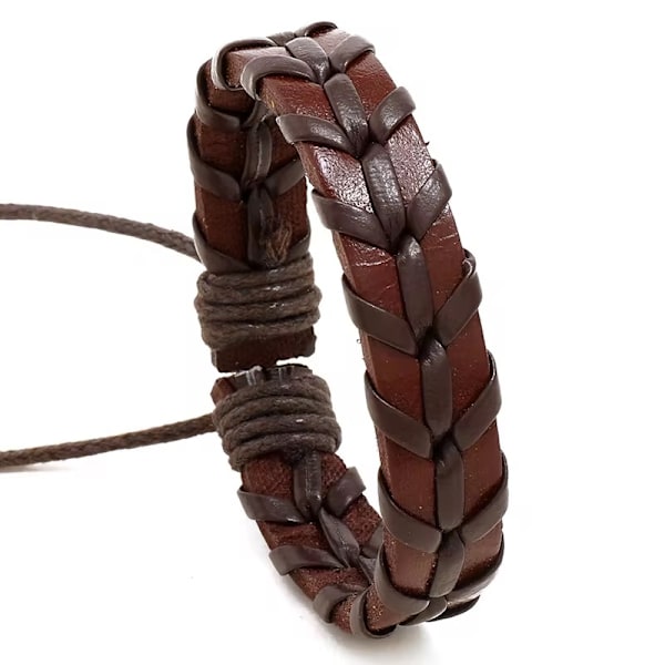 Handgjort flätat armband för män äkta läder i stil brun röd Röd one size