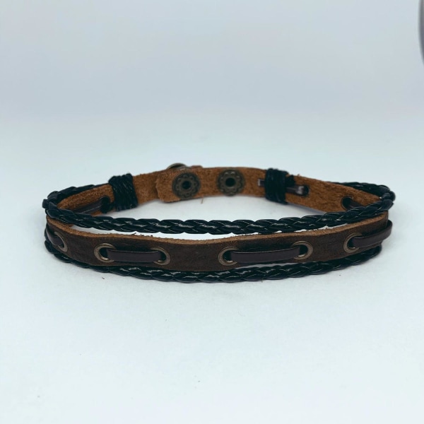 Handgjort armband för män äkta brunt läder flätat svart Brun one size