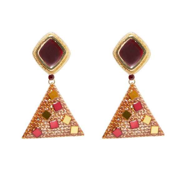 Earring in gold with colorful stones and triangle Gold one size