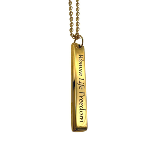 Necklace with woman life freedom text on Persian 2 sides Gold one size