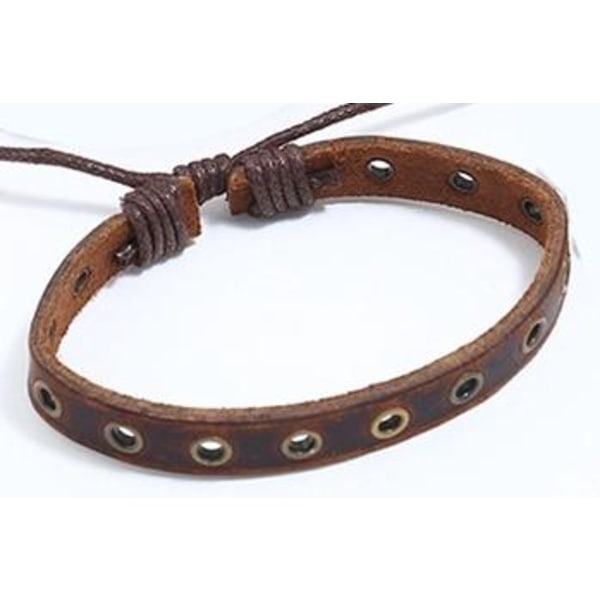 Handgjort armband i riktigt läder med flera hål Brun one size