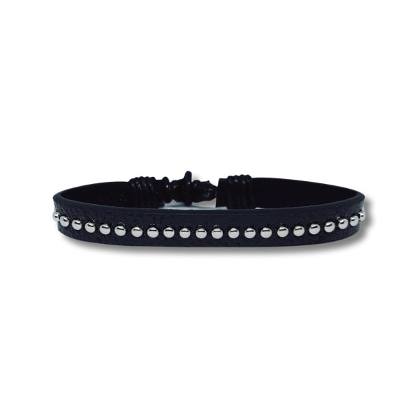 Handgjort armband i autentisk läder stil svart nitar män Svart one size