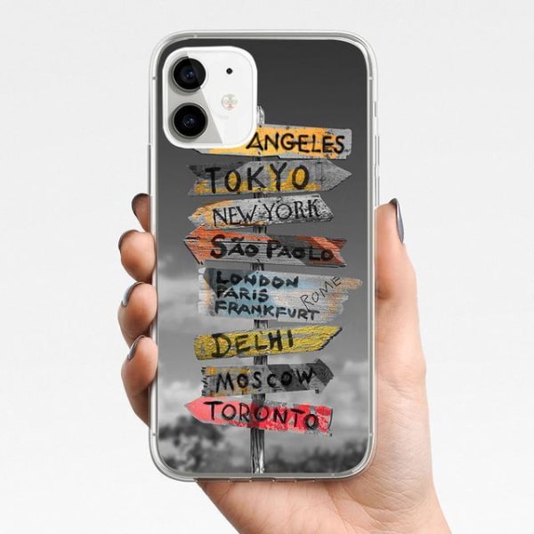 iPhone 12, 12 Pro & Max case med skilte med forskellige byer New Grey one size
