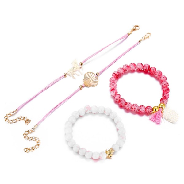 Bohemiska armband i set á 4 stk rosa enhörning Rosa one size