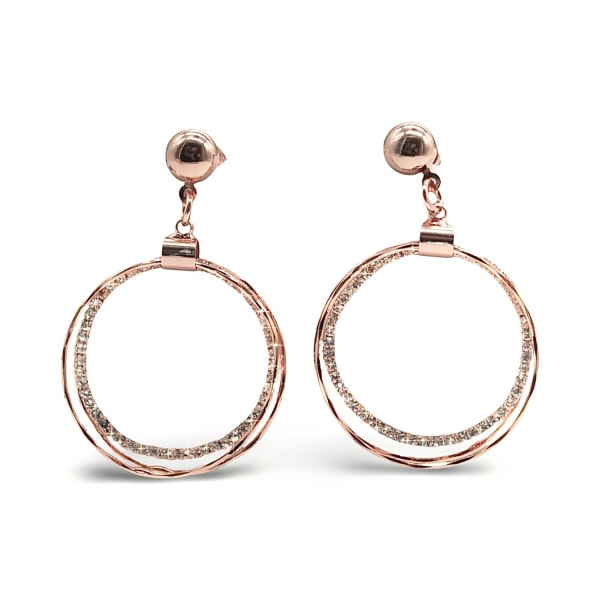Øreringe med tredobbelte ringe og rhinestones for et glamourøst Pink gold one size
