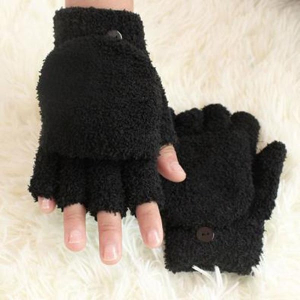 Unique tumb and square gloves in a soft material fleece 2 in 1 Black one size