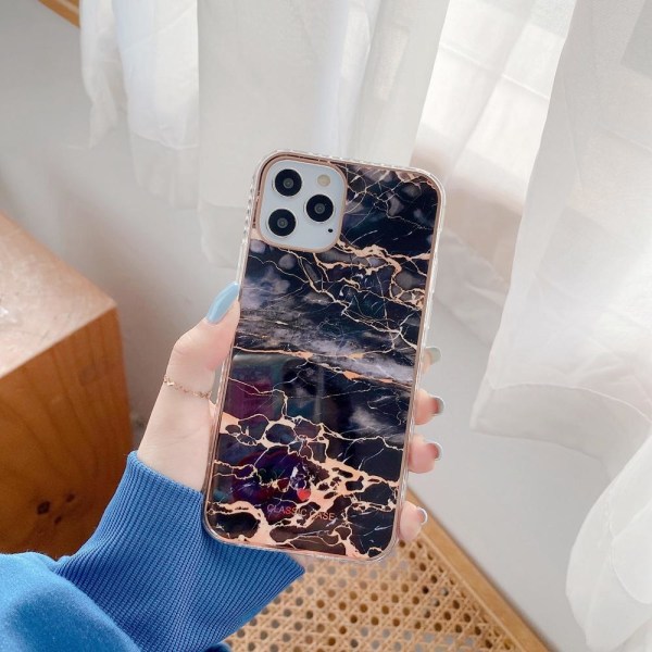 iPhone 12 Pro Max Cover i uendelige farver marmor mønstre Black one size