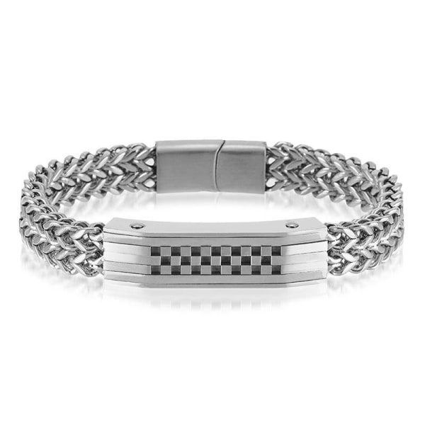 Luxurious bracelet with thick chain & checkered buckle magnetic clasp Silver one size