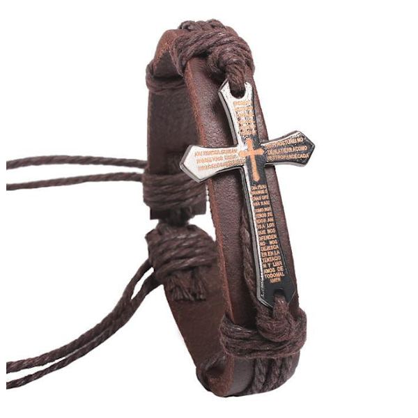 Retro käsintehty rannekoru Cross Latin Brown one size