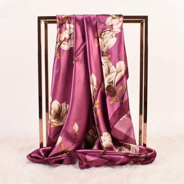 Tørklæde i kunstsilke smukke blomster og skønt mønster Pink one size