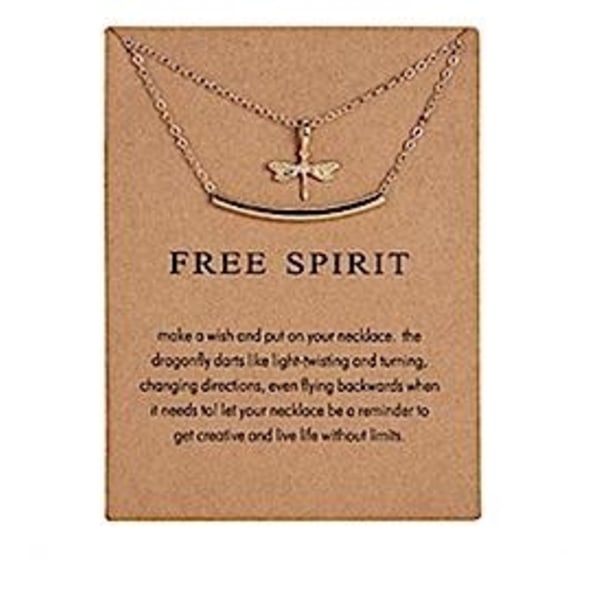 Free Spirit - kaksinkertainen kaulakoru 18K kullattu lahja sudenkorento Gold one size