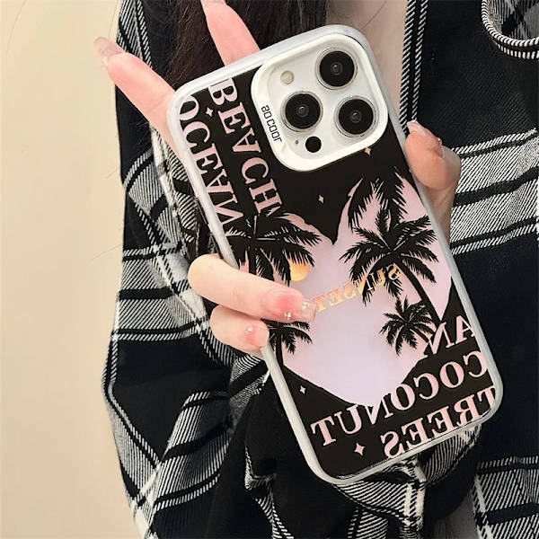 Suojus kaikille iPhone 15 -malleille, joissa on palmu auringonlaskun rantameri Black one size