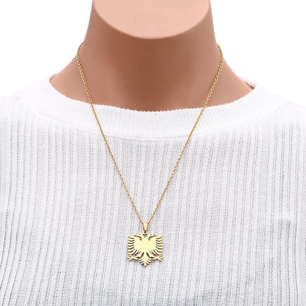 Necklace with shenja e flamurite Albanian eagle gold plated & silver Gold one size