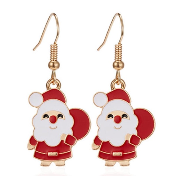 Festlige øreringe med julemand med sæk i hvid og rød Gold one size