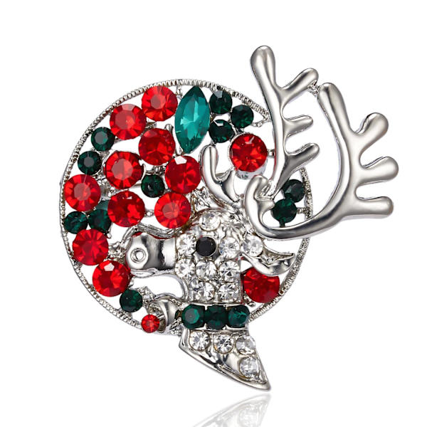 Brosch med en ren med horn i månljuset strass silver Silver