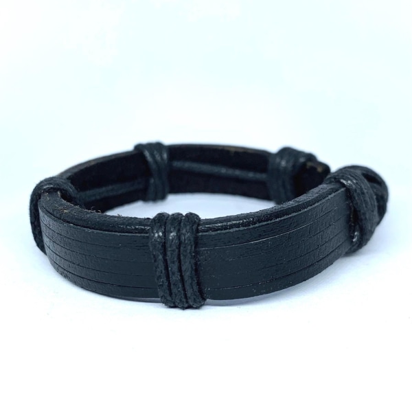 Håndlavet armbånd til mænd ægte læder 2 lag robust Black one size