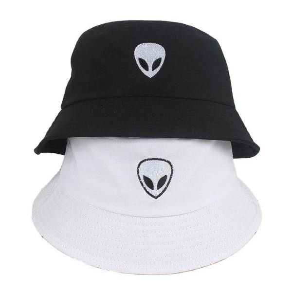 Fiskehat Hip-Hop sort eller hvid broderet alien hat solhat White one size