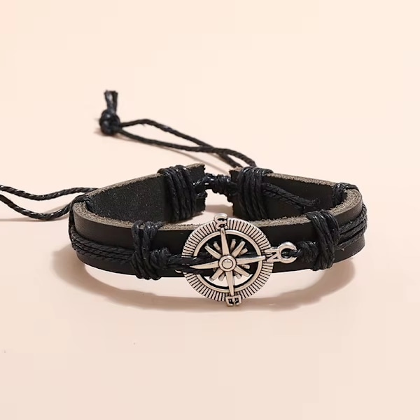 Handgjort armband i autentisk läder brun kompass män metall Brun one size