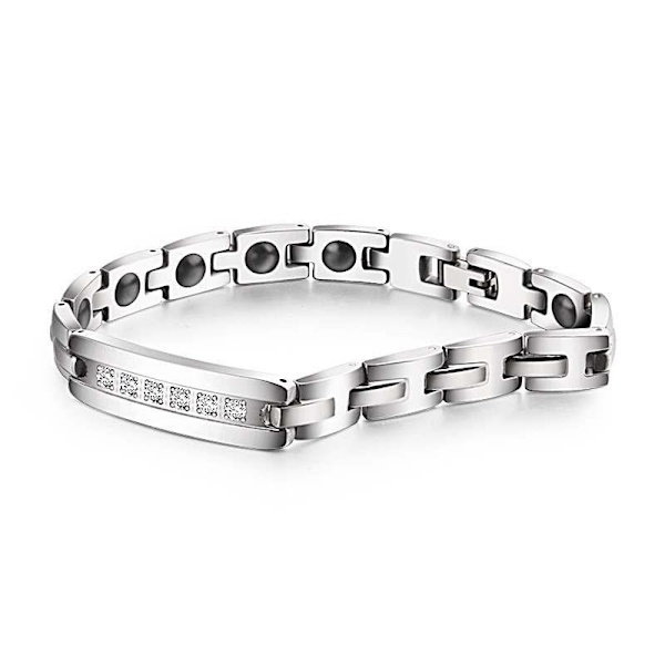 Noorzai S - Rhinestone sten magnetisk armbånd rustfrit stål mænd Silver one size