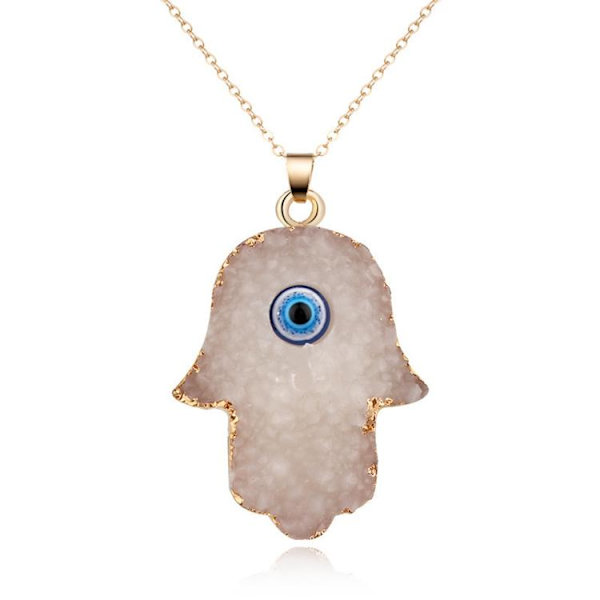 Fatima's hand m eye - handmade necklace with aura quartz and resin White one size